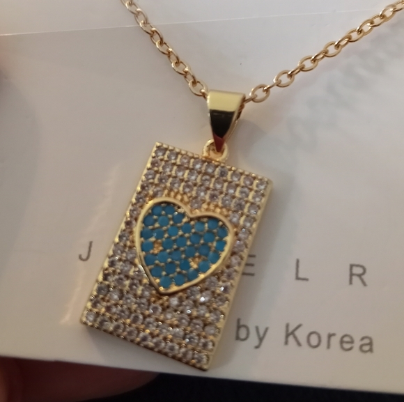 pave' heart goldtone necklace - Picture 2 of 4